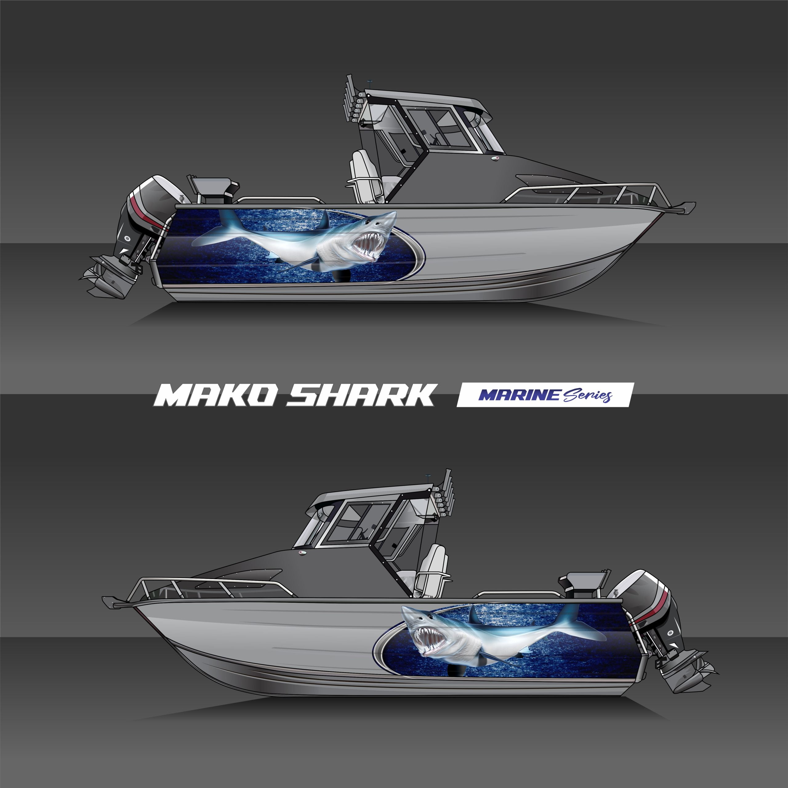 Mako Shark Decal Sticker – 2-Pack Fishing Vinyl For Boat, Truck, RV, Camper